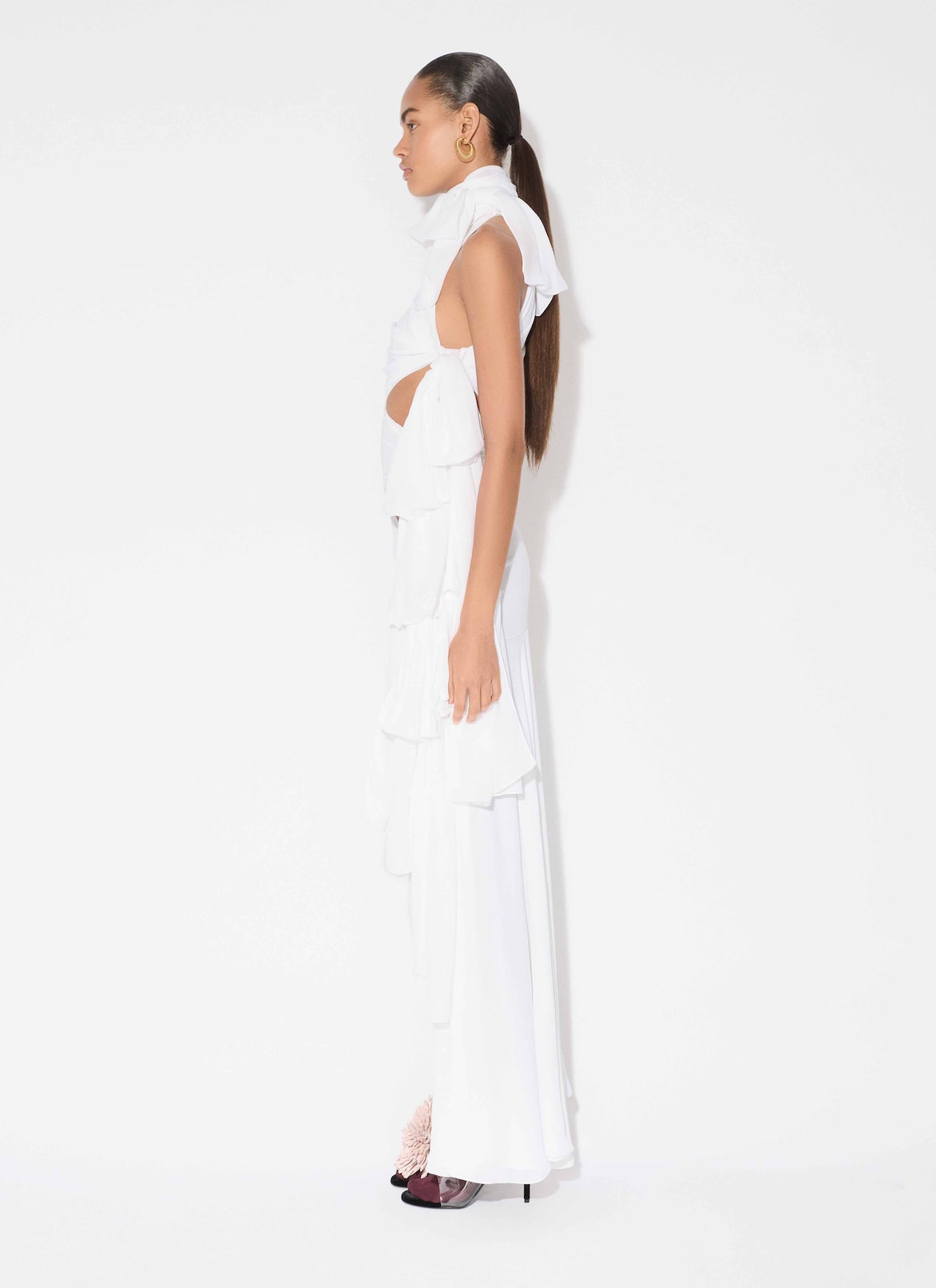LIGHT GEORGETTE ASYMMETRICAL BOW DRESS ALAÏA WHITE LIGHT GEORGETTE ASYMMETRICAL BOW DRESS